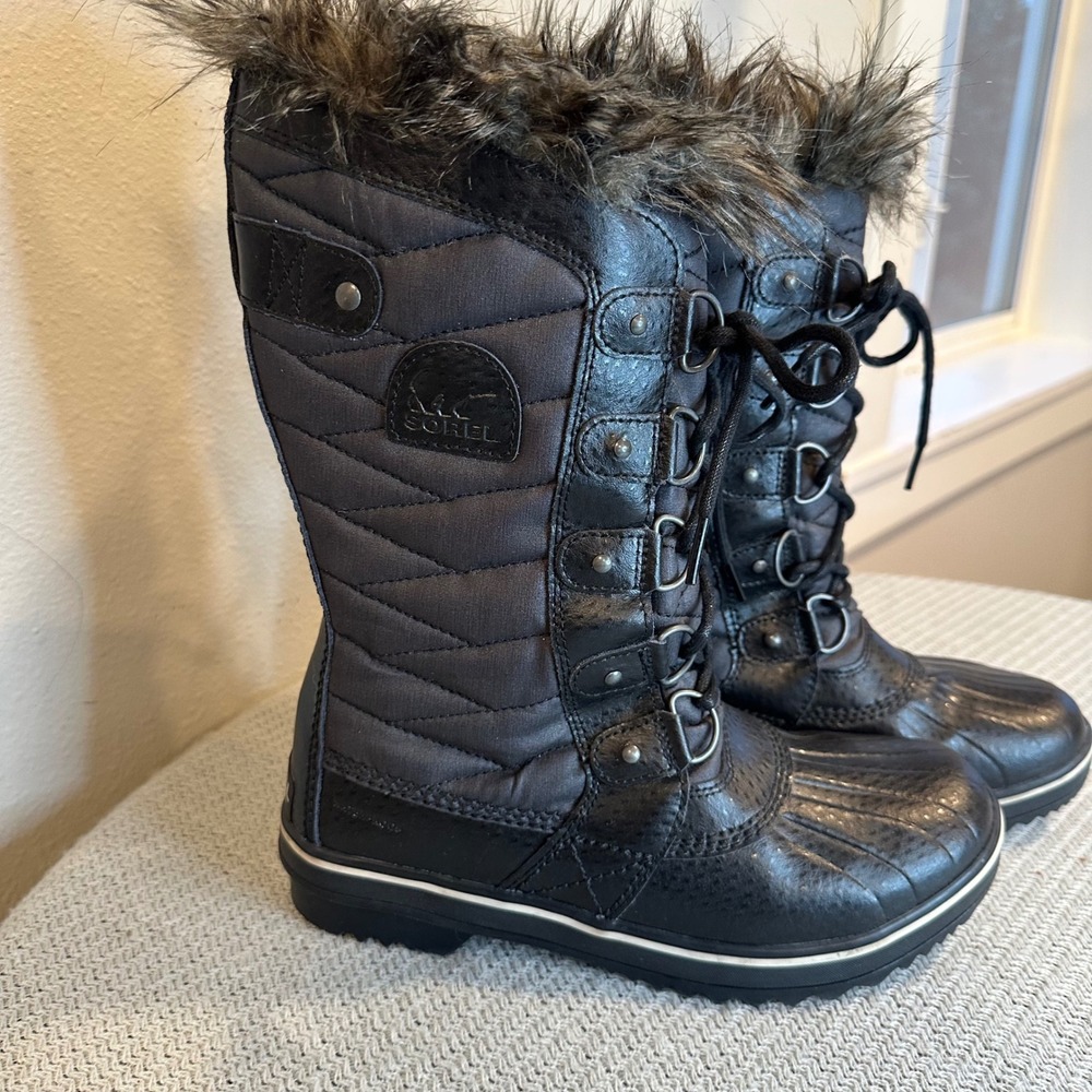 Sorel Tofino II Winter Boots Womens 7.5 Black Waterproof Faux Fur Snow Outdoor